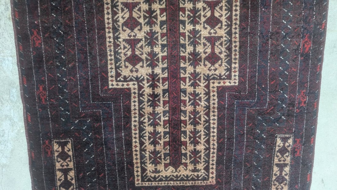 Vintage Balouchi Prayer Rug Fine Antique Design c1920s Handcrafted Wool - 4