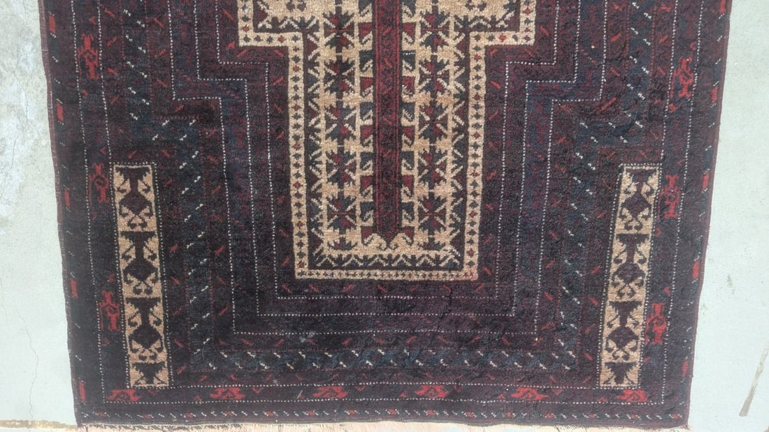 Vintage Balouchi Prayer Rug Fine Antique Design c1920s Handcrafted Wool - 5