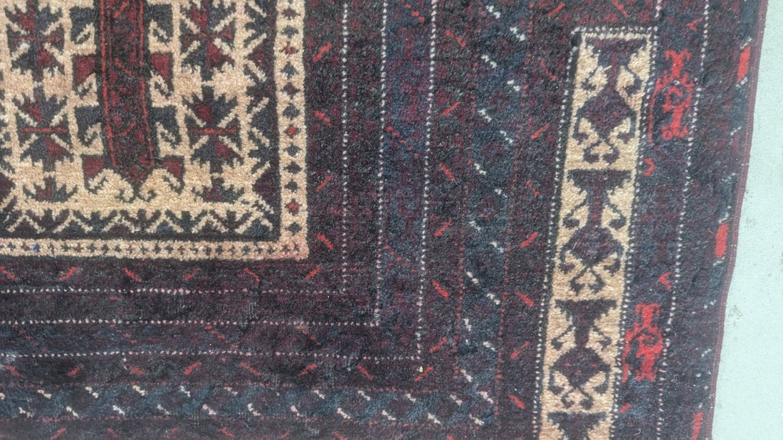 Vintage Balouchi Prayer Rug Fine Antique Design c1920s Handcrafted Wool - 6