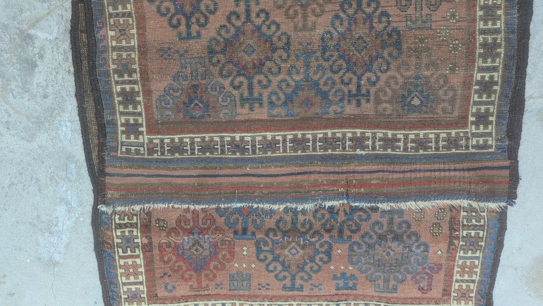 Mid 19th Century Authentic Baluchi Tribal Rug Handcrafted Wool Latch Hook Design - 11