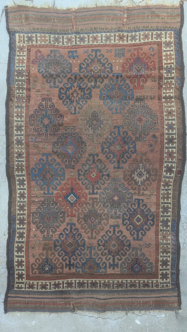 Mid 19th Century Authentic Baluchi Tribal Rug Handcrafted Wool Latch Hook Design - 2