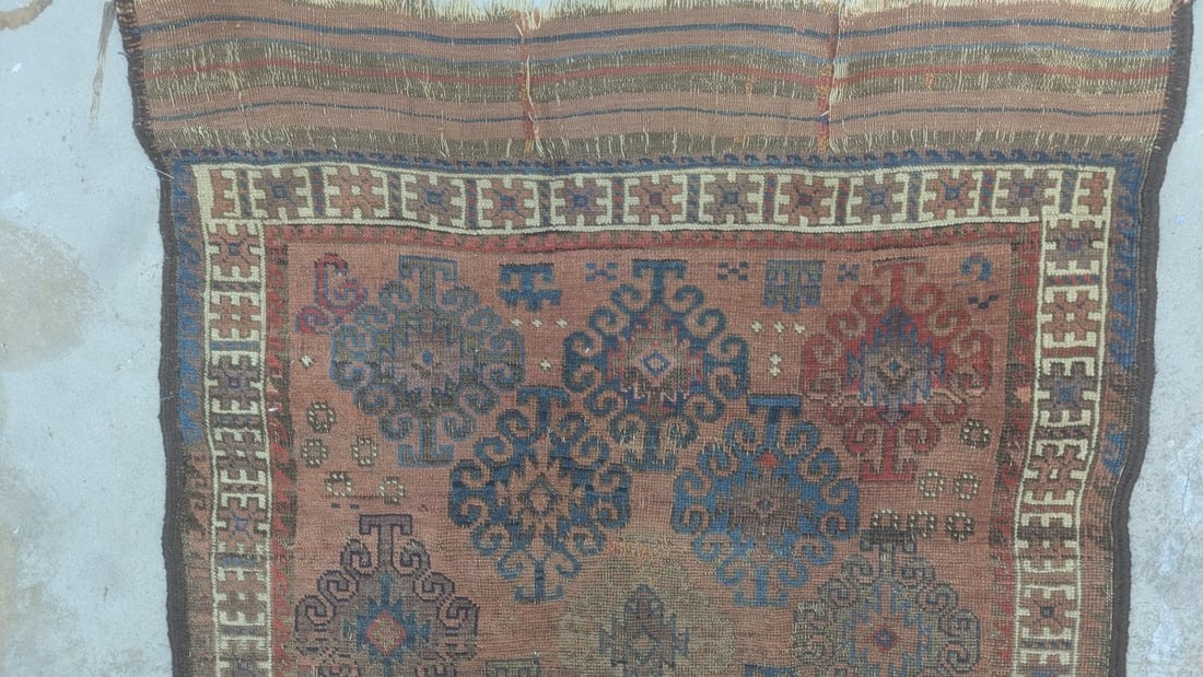 Mid 19th Century Authentic Baluchi Tribal Rug Handcrafted Wool Latch Hook Design - 3