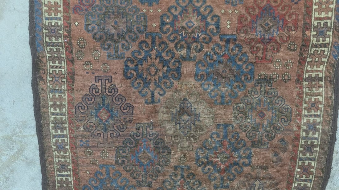 Mid 19th Century Authentic Baluchi Tribal Rug Handcrafted Wool Latch Hook Design - 4