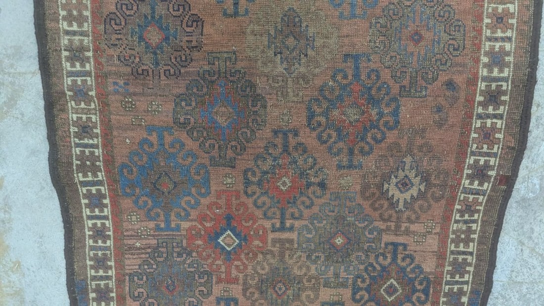 Mid 19th Century Authentic Baluchi Tribal Rug Handcrafted Wool Latch Hook Design - 5