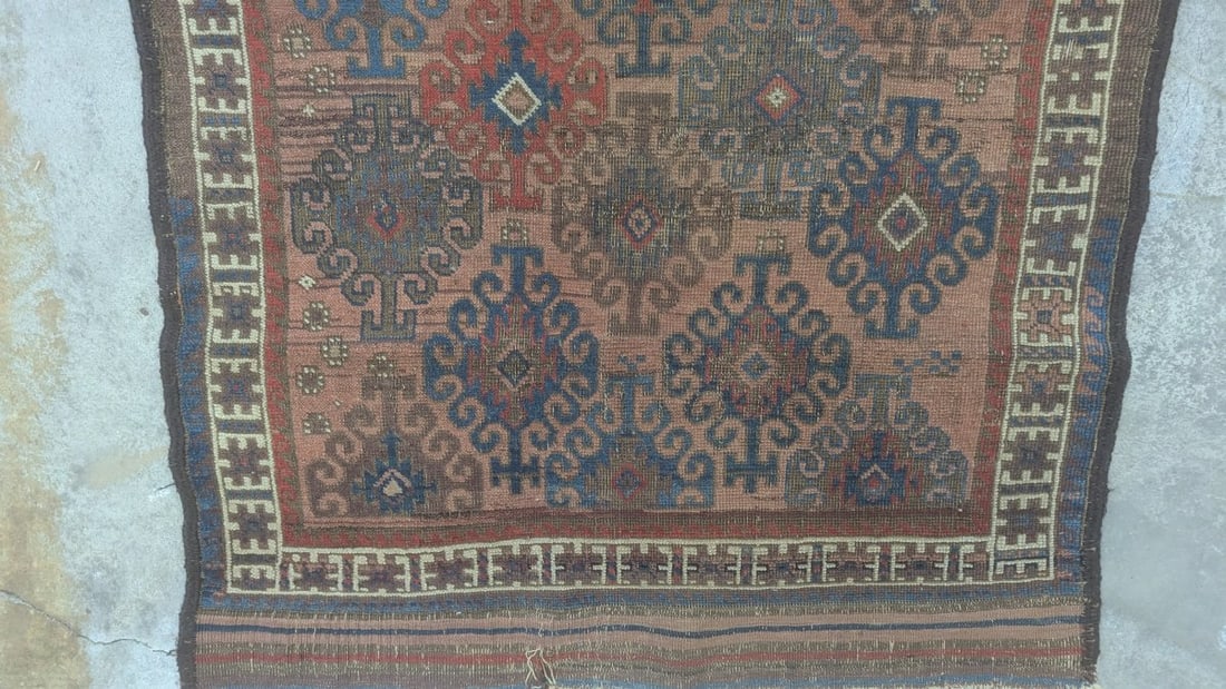 Mid 19th Century Authentic Baluchi Tribal Rug Handcrafted Wool Latch Hook Design - 7