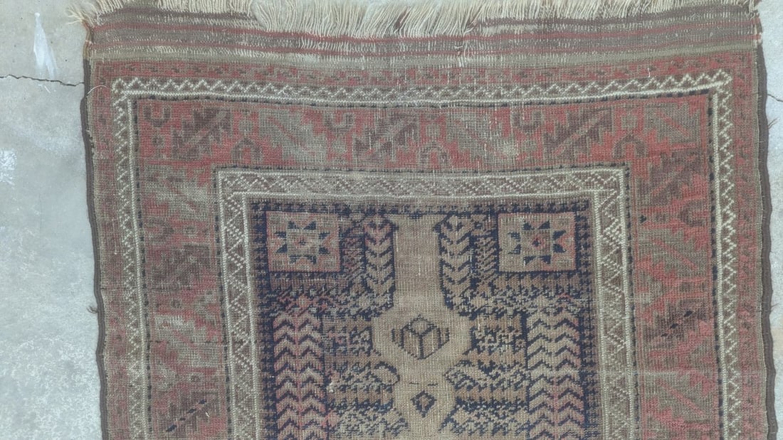 Mid-19th Century Antique Baluchi Rug Primitive Geometric Design Wool Handwoven - 2