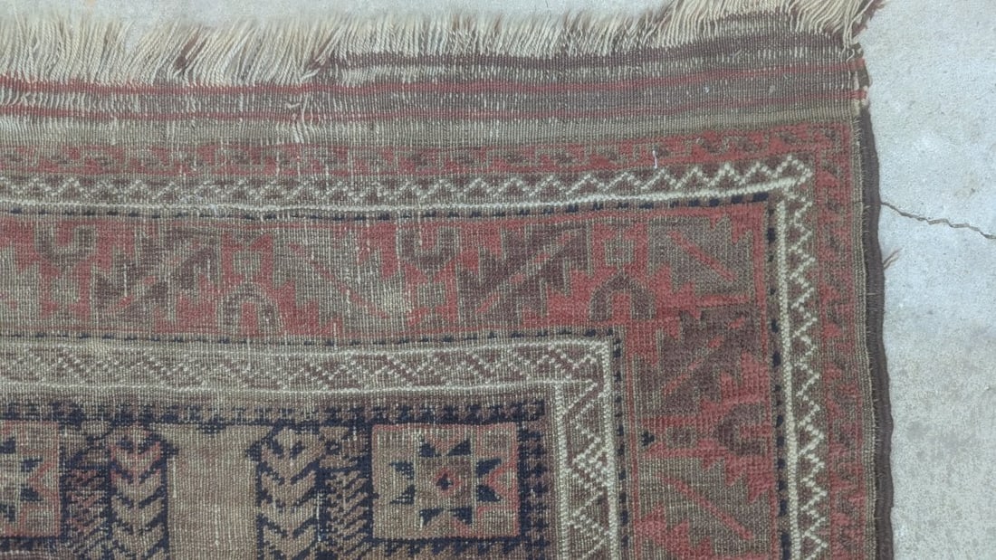 Mid-19th Century Antique Baluchi Rug Primitive Geometric Design Wool Handwoven - 7