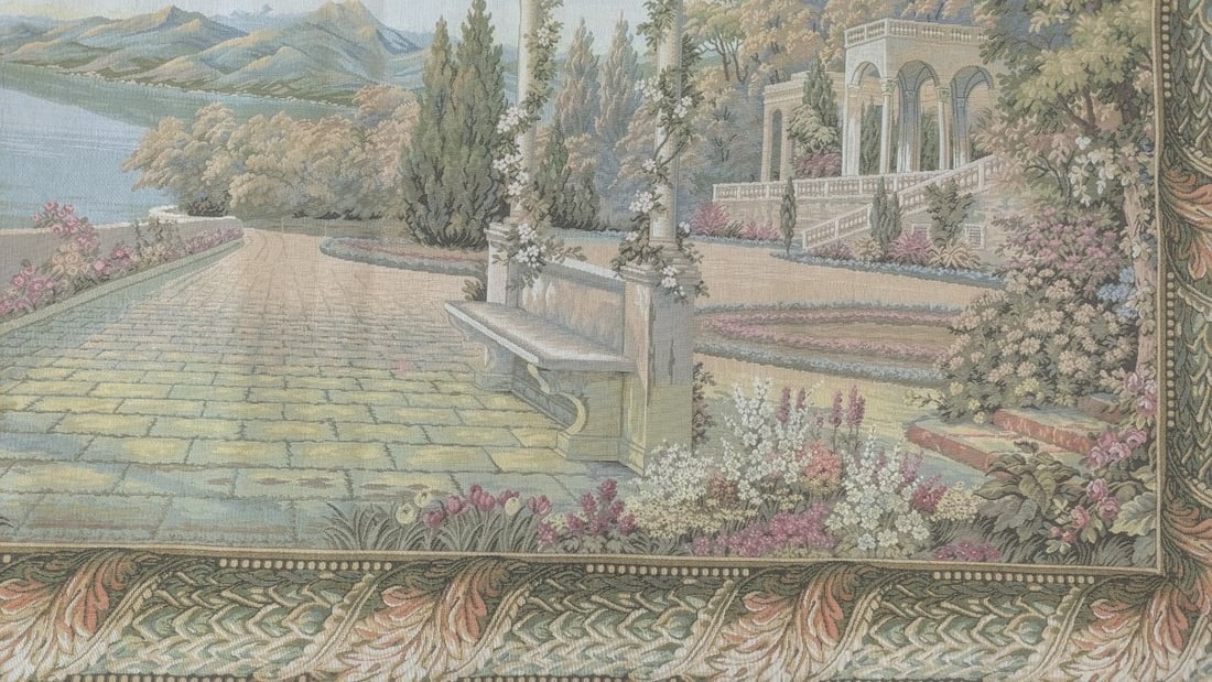 Charming Belgian Jacquard Woven Wall Tapestry, Italian Garden Scene Home Decor - 7