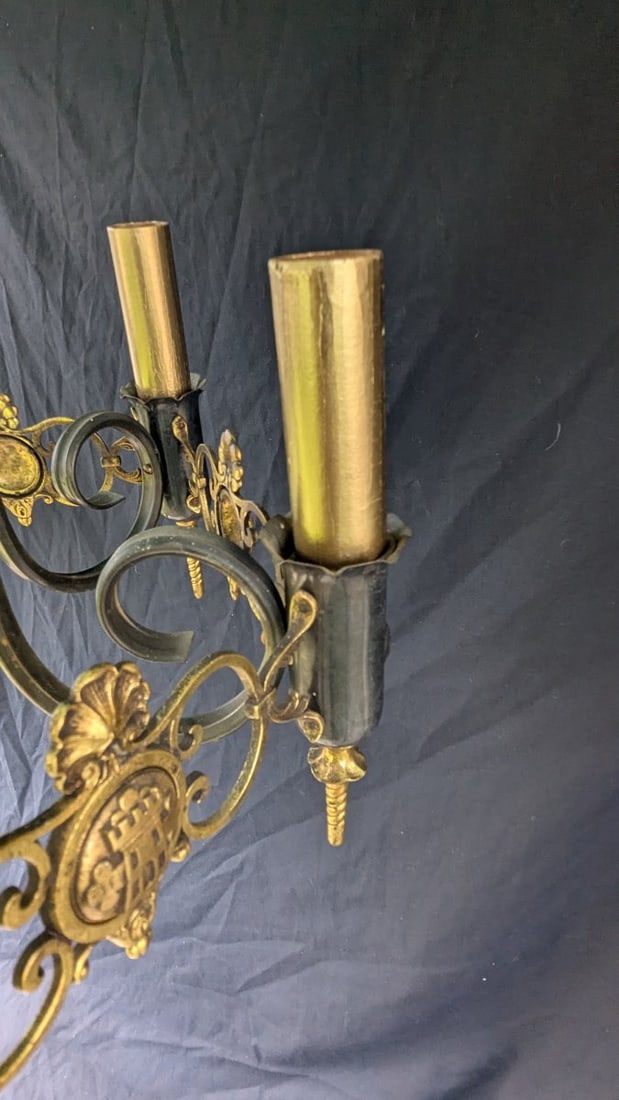 Vintage Spanish Revival Style 6-Light Chandelier Brass Gold Leaf Decorative Lighting - 7
