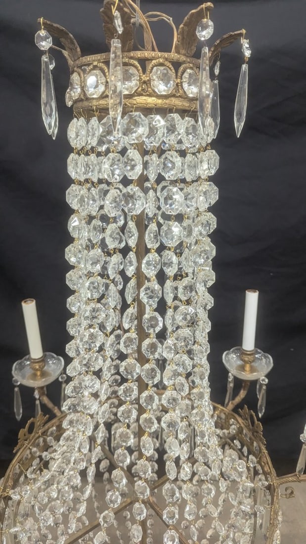 Beautiful Vintage French Empire Style Brass and Crystal Chandelier Statement Piece - 3