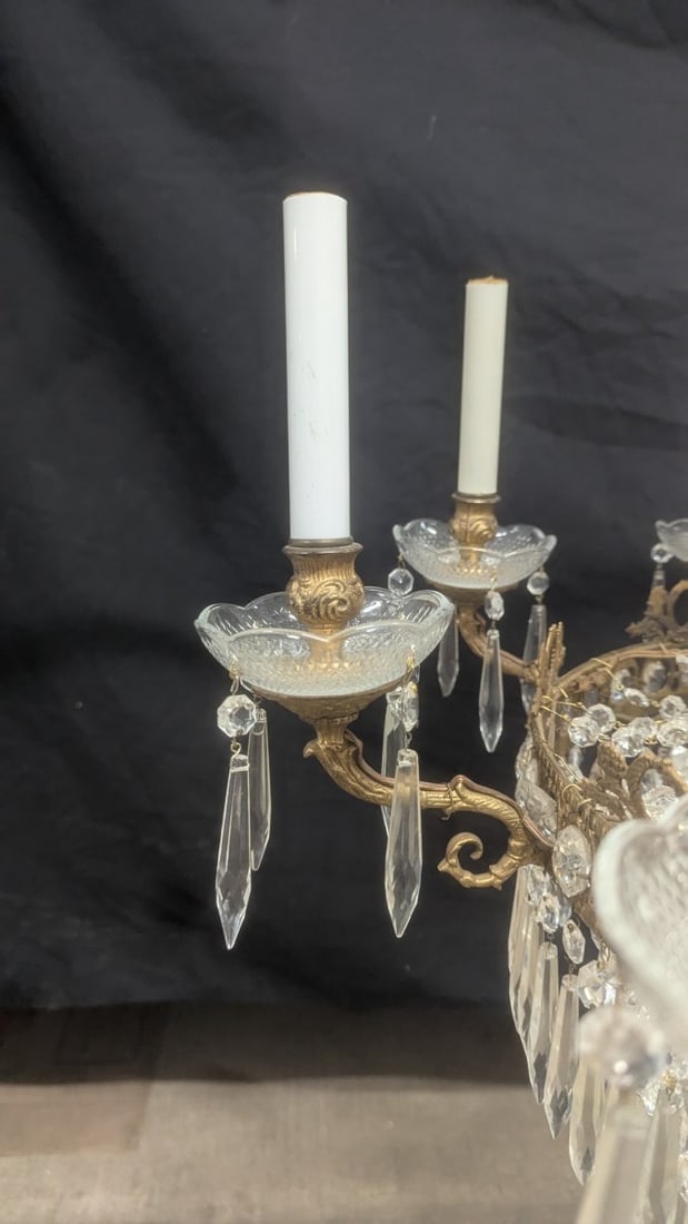 Beautiful Vintage French Empire Style Brass and Crystal Chandelier Statement Piece - 4
