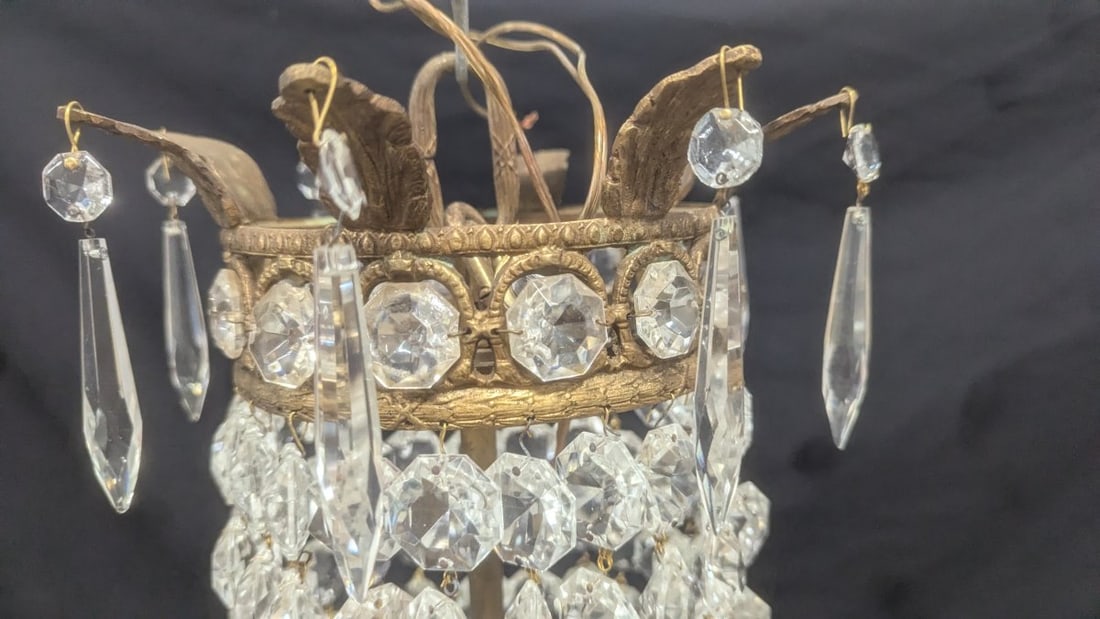 Beautiful Vintage French Empire Style Brass and Crystal Chandelier Statement Piece - 5