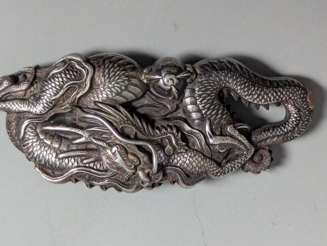 Wang Hing Chinese Export & Viking Revival Silver Belt Buckles Lot - Rare Collectibles - 2