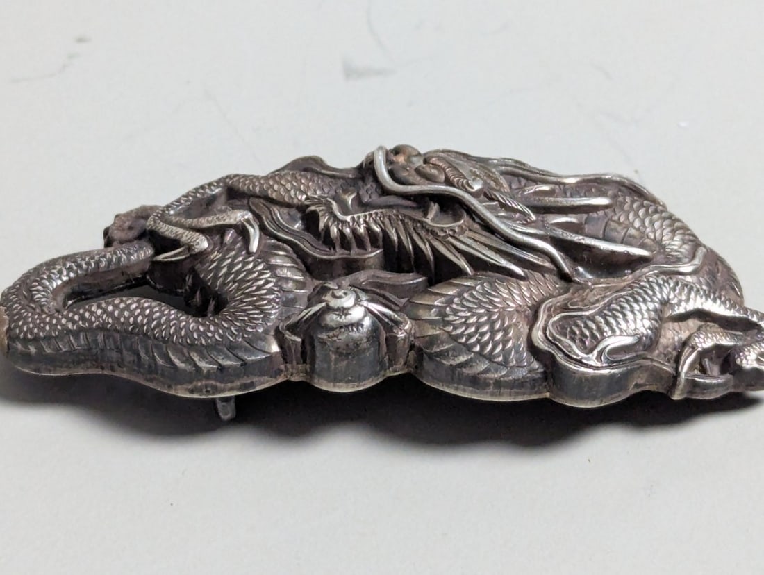 Wang Hing Chinese Export & Viking Revival Silver Belt Buckles Lot - Rare Collectibles - 3