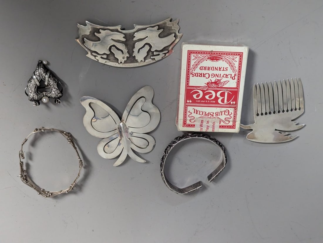 Vintage Georg Jensen Sterling Silver Brooch & Other Antique Jewelry Collection - 2