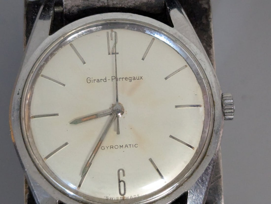 Sterling Silver Turquoise Cuff Unique w/ Girard-Perregaux Gyromatic Watch - 7