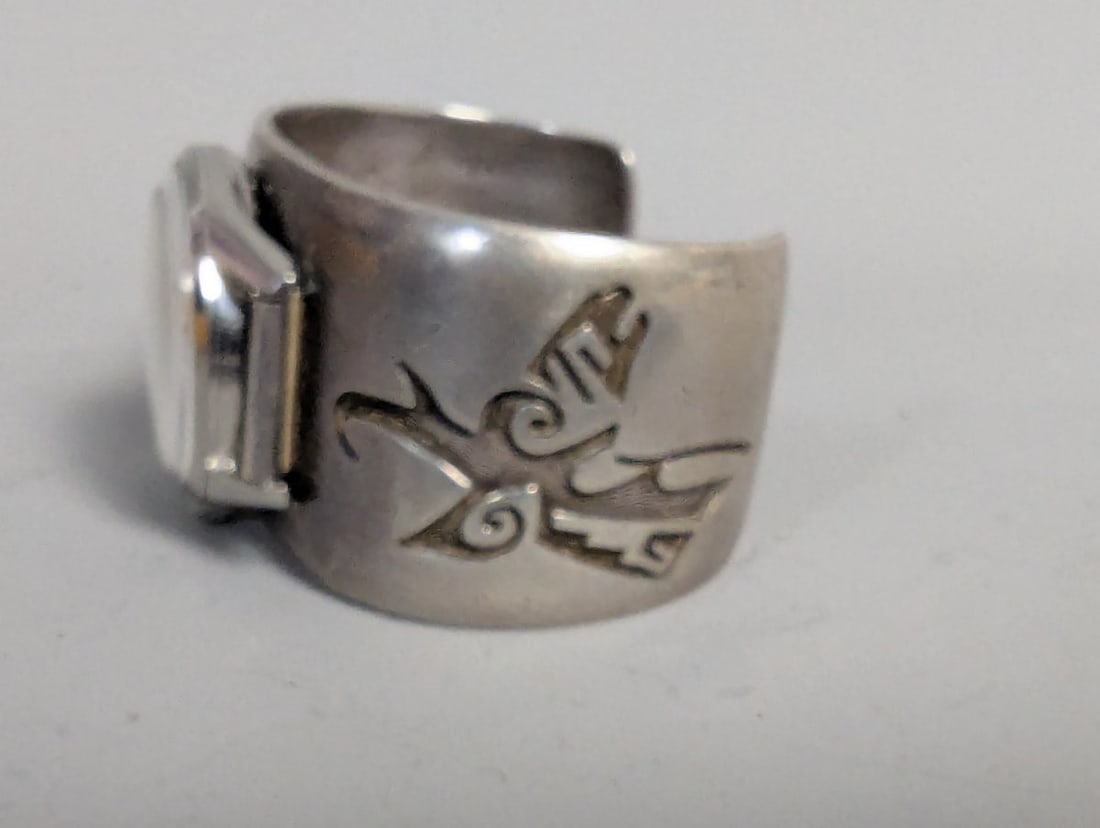 Steven Pooyouma Hopi Silver Overlay Cuff with Waltham Watch Unique Artisan Piece - 2