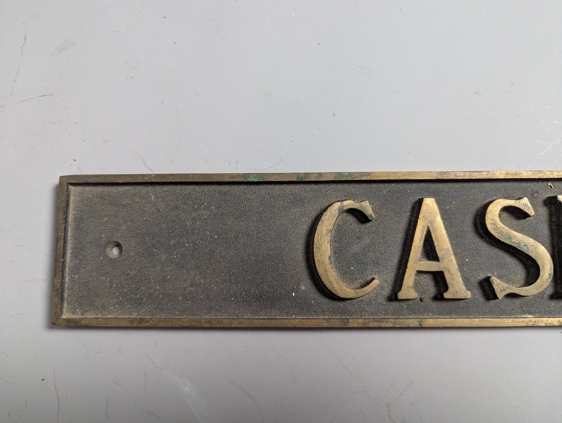 Vintage Solid Brass CASHIER Sign Plaque Classic Decor for Bank or Store - 2