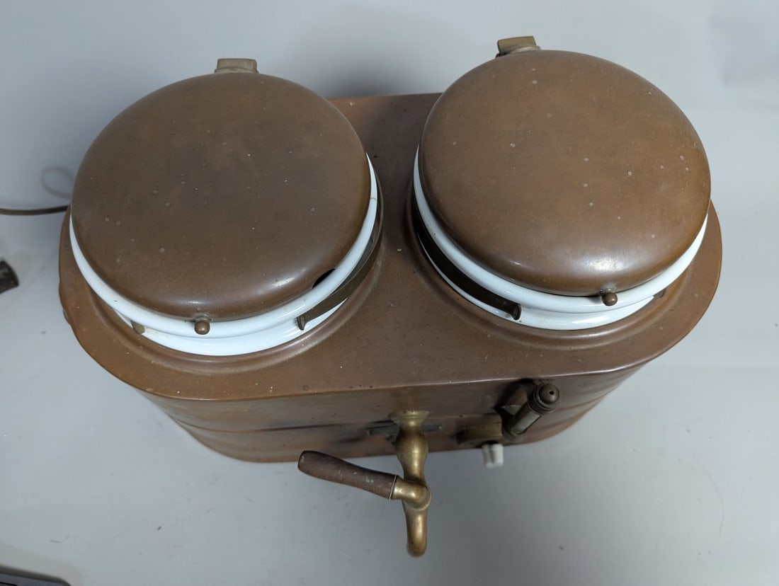 Vintage American Metal Ware Co. Copper Dual Food Syrup Warmer with Porcelain Liners - 3