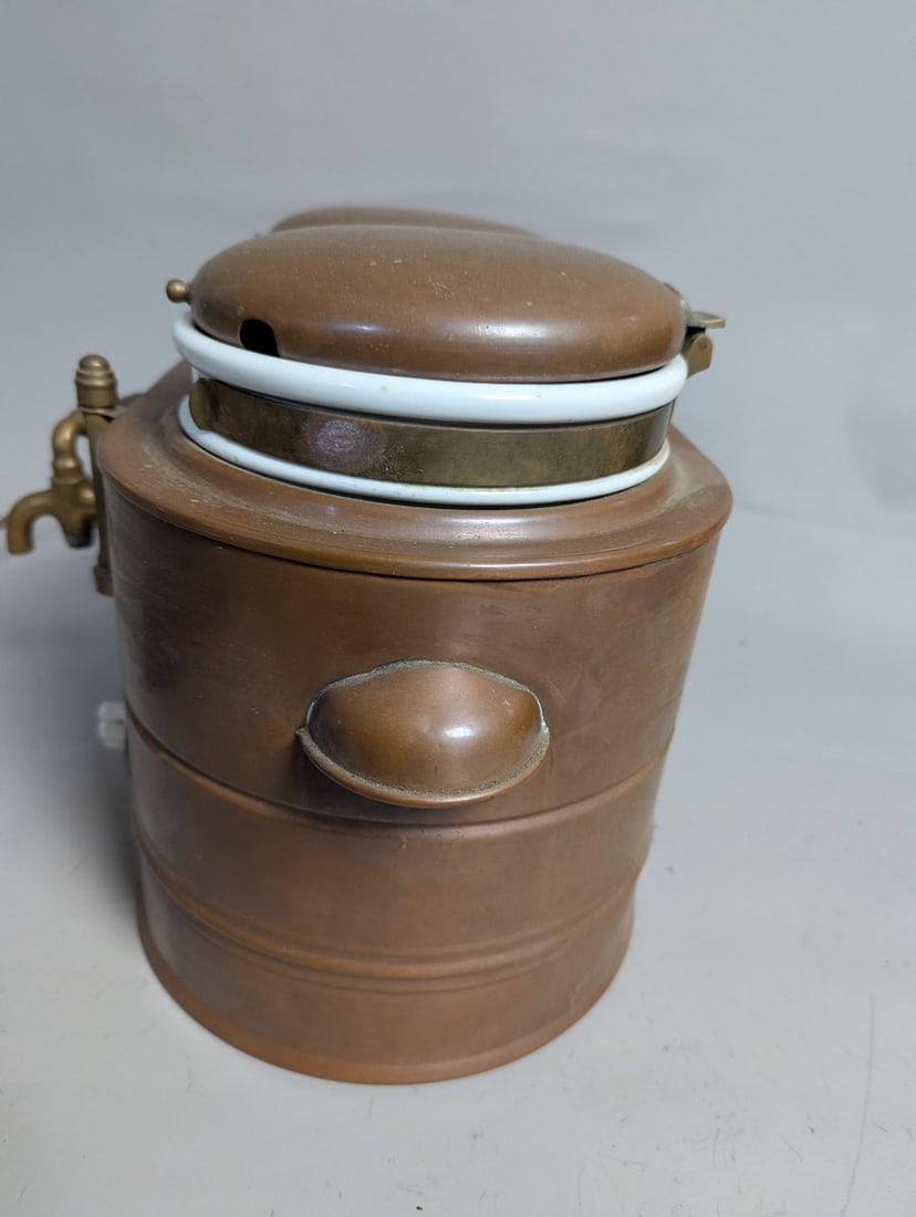 Vintage American Metal Ware Co. Copper Dual Food Syrup Warmer with Porcelain Liners - 4