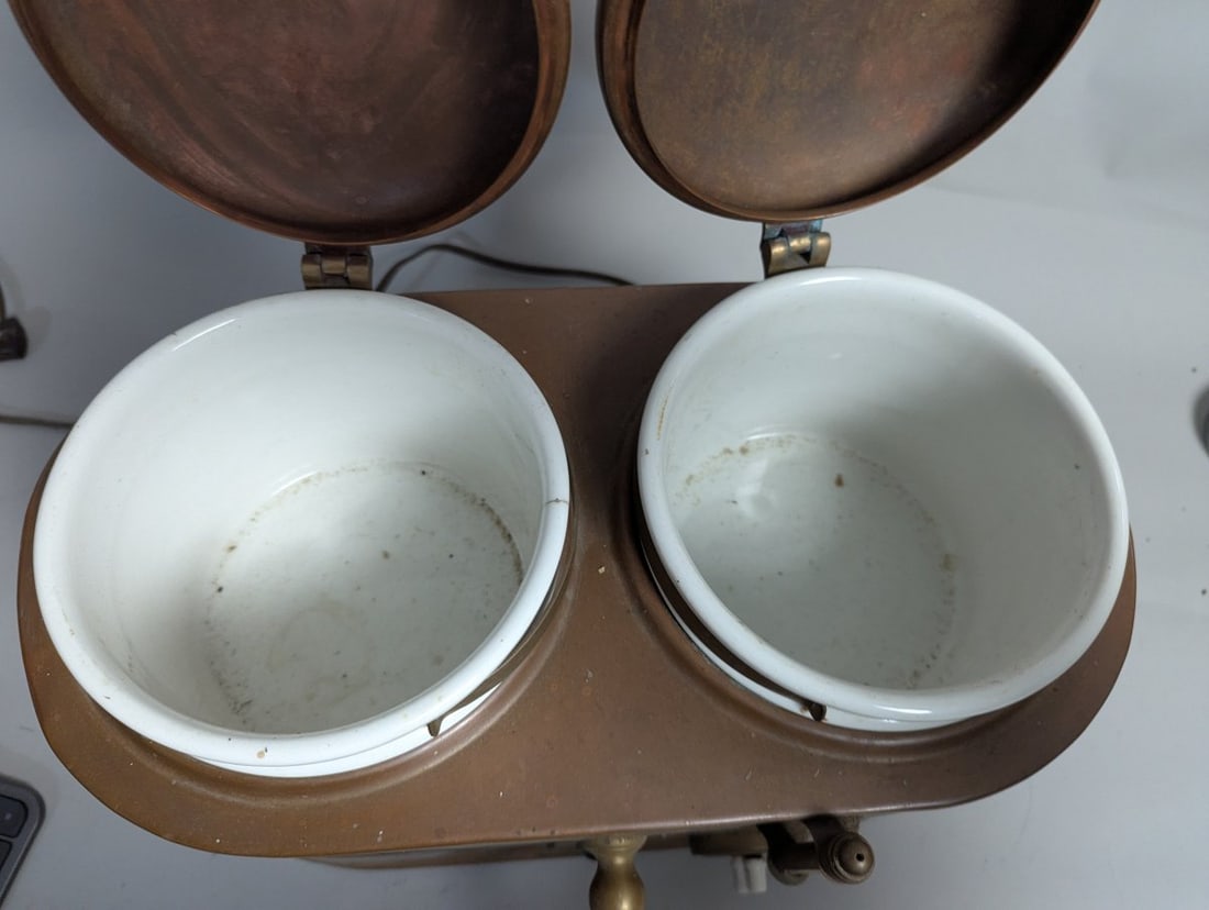Vintage American Metal Ware Co. Copper Dual Food Syrup Warmer with Porcelain Liners - 7