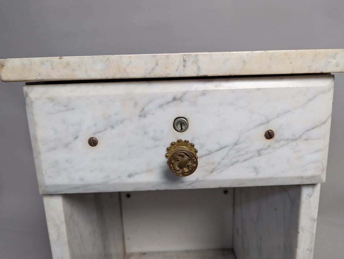 Antique Marble Barber Shop Cabinet Vintage Furniture Medical Stand White Marble - 3