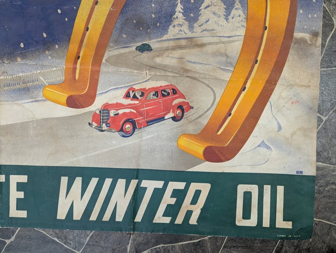 Vintage Quaker State Winter Oil Advertising Poster by Berg Petroliana Collectible - 7