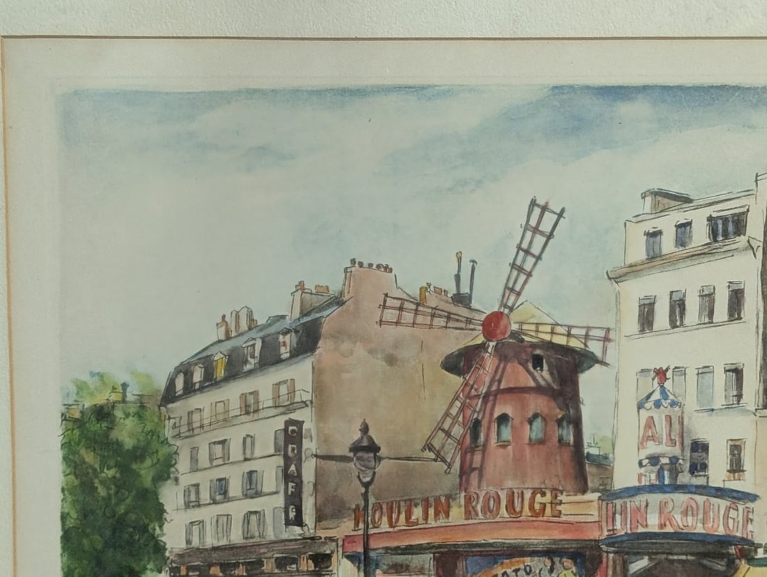 Jacques Peugot Paris Street Scene Hand-Colored Etchings Set of Two Framed Art - 4