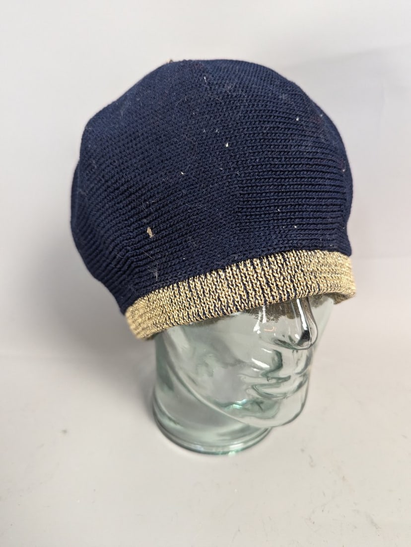 Patricia Underwood Knits Navy Gold Beret Classic Fashion Headwear Collectible (1 of 5)
