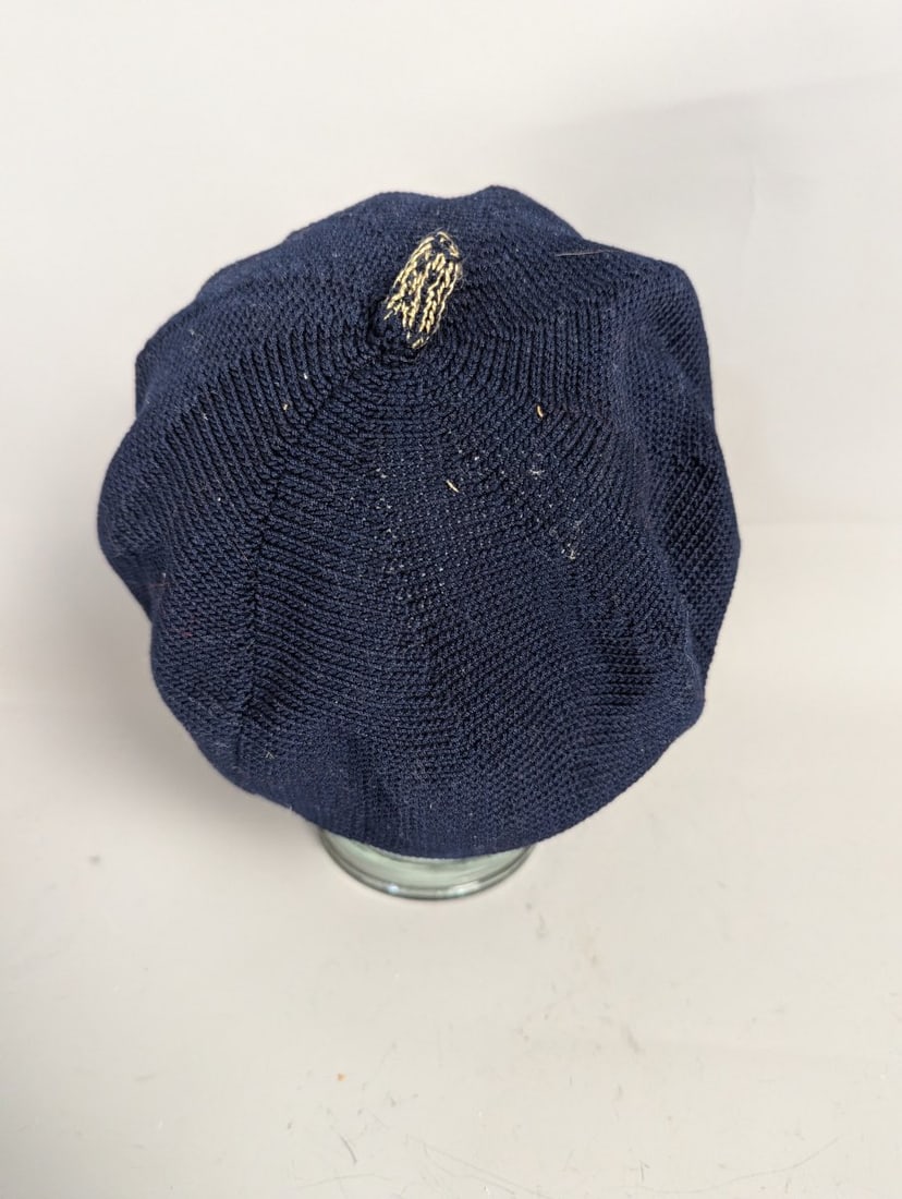 Patricia Underwood Knits Navy Gold Beret Classic Fashion Headwear Collectible - 2