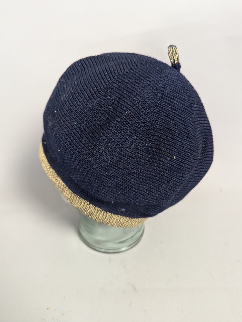 Patricia Underwood Knits Navy Gold Beret Classic Fashion Headwear Collectible - 3