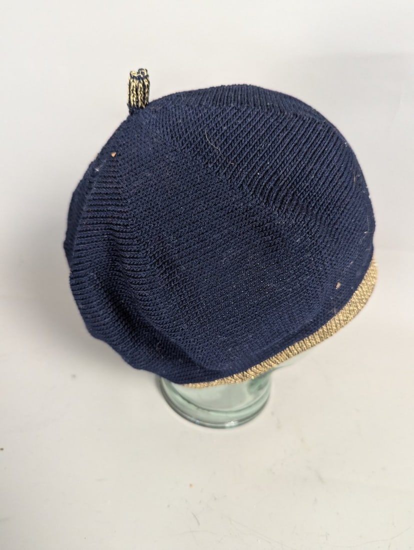 Patricia Underwood Knits Navy Gold Beret Classic Fashion Headwear Collectible - 4