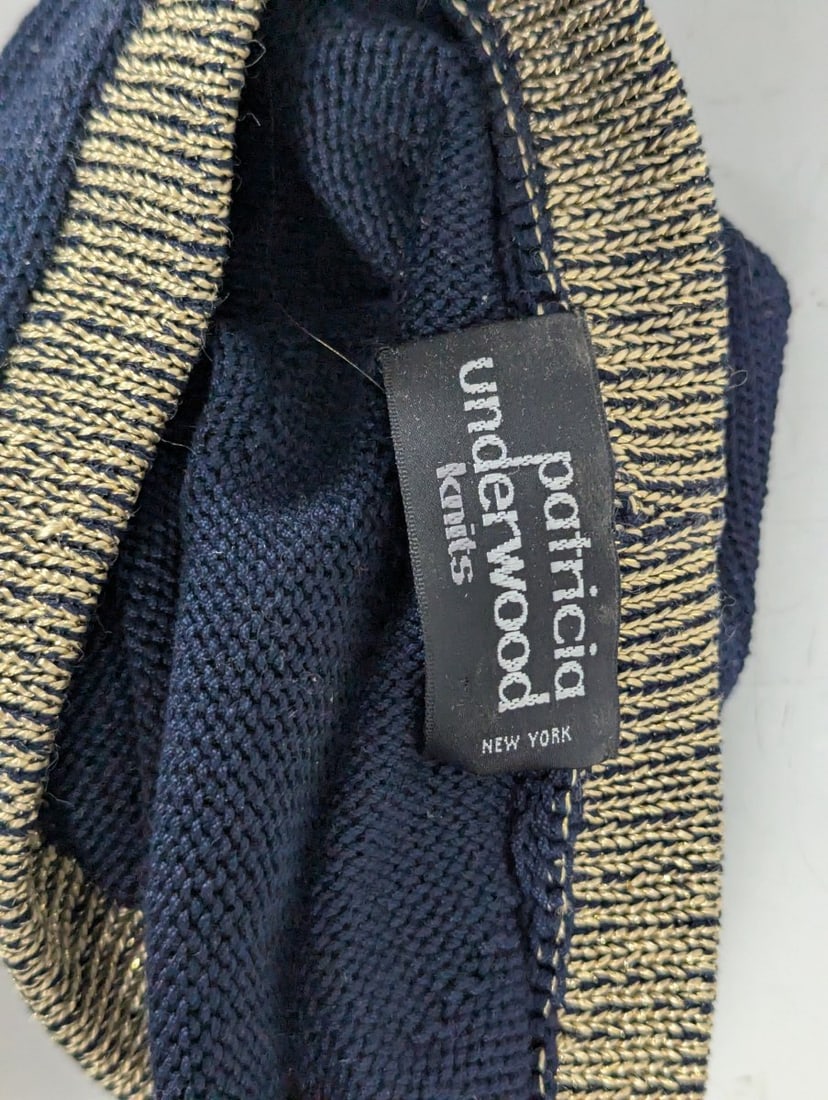 Patricia Underwood Knits Navy Gold Beret Classic Fashion Headwear Collectible - 5