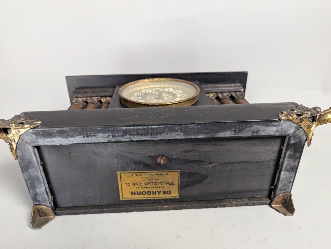 Wm. L. Gilbert Dearborn Mantel Clock Antique Black Wood Decorative Style - 7