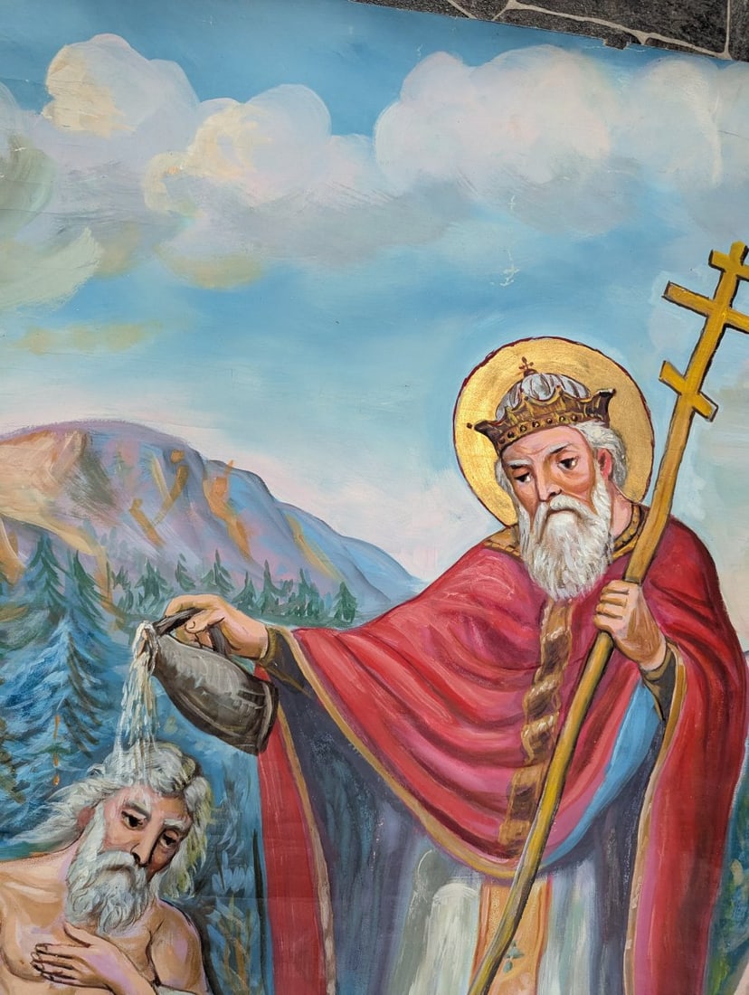 Large Unsigned Religious Oil Painting of Mass Baptism Decorative Art - 4