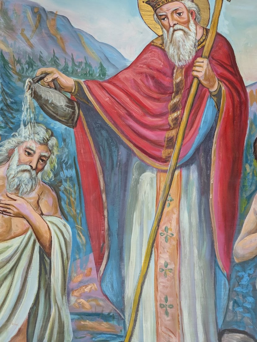 Large Unsigned Religious Oil Painting of Mass Baptism Decorative Art - 9