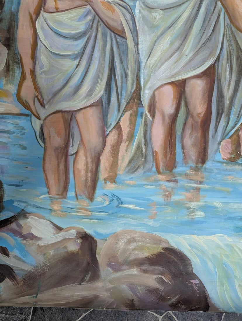 Large Unsigned Religious Oil Painting Depicting Baptism Scene Stunning Wall Art - 7