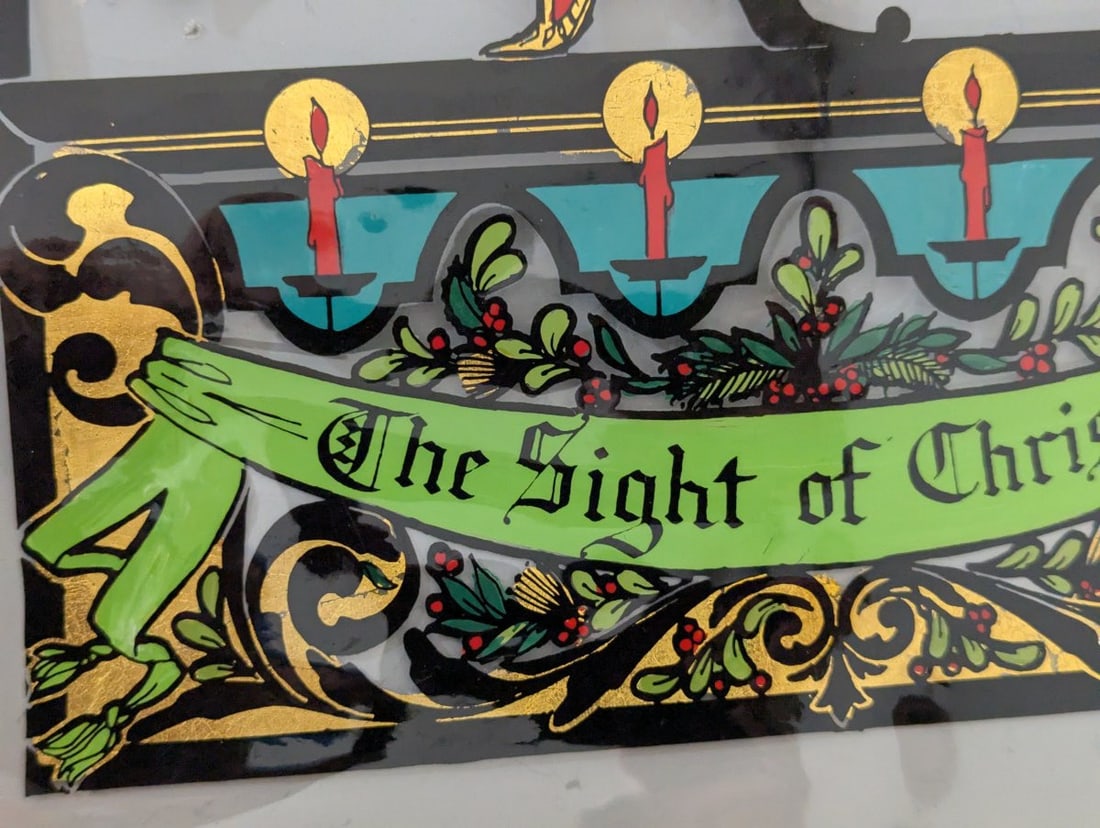 Vintage Complete Set of 5 Stained Glass Look Christmas Window Decorations - 2