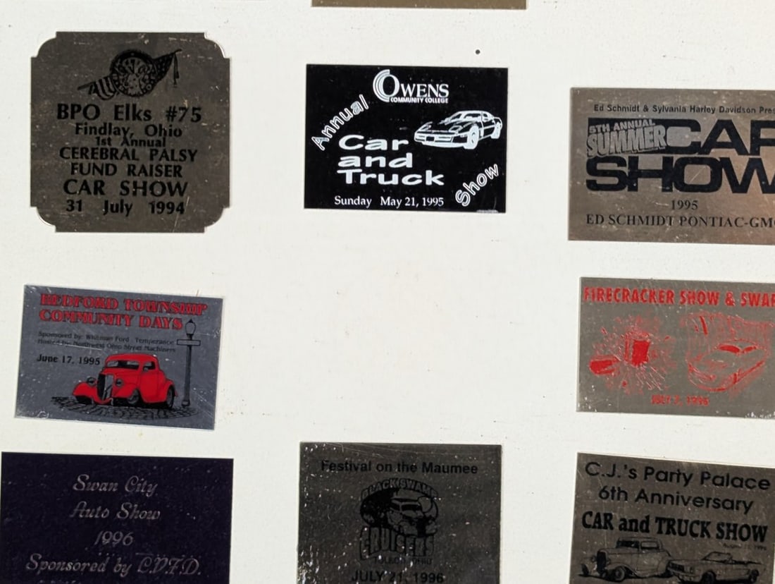 Collection of 1990s Ohio Michigan Car Show Dash Plaques Display Board Automotive Memorabilia - 2