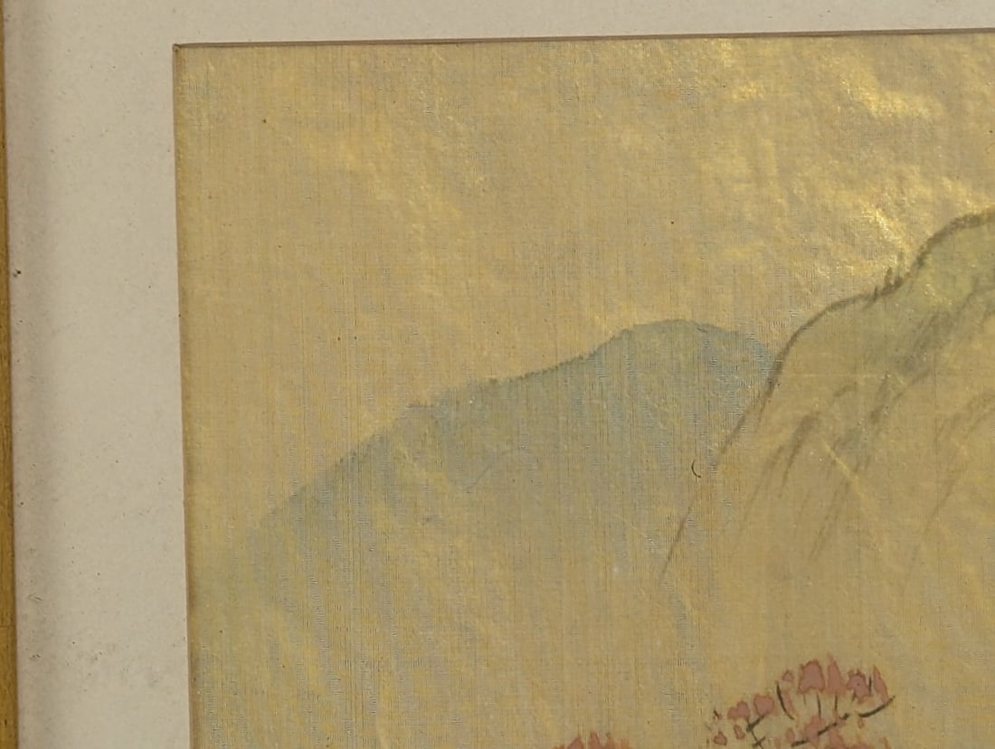 Framed Japanese Landscape Painting on Silk by Unidentified Artist, Scenic Mountain View - 2