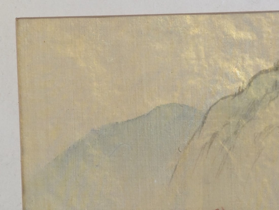 Framed Japanese Landscape Painting on Silk by Unidentified Artist, Scenic Mountain View - 3