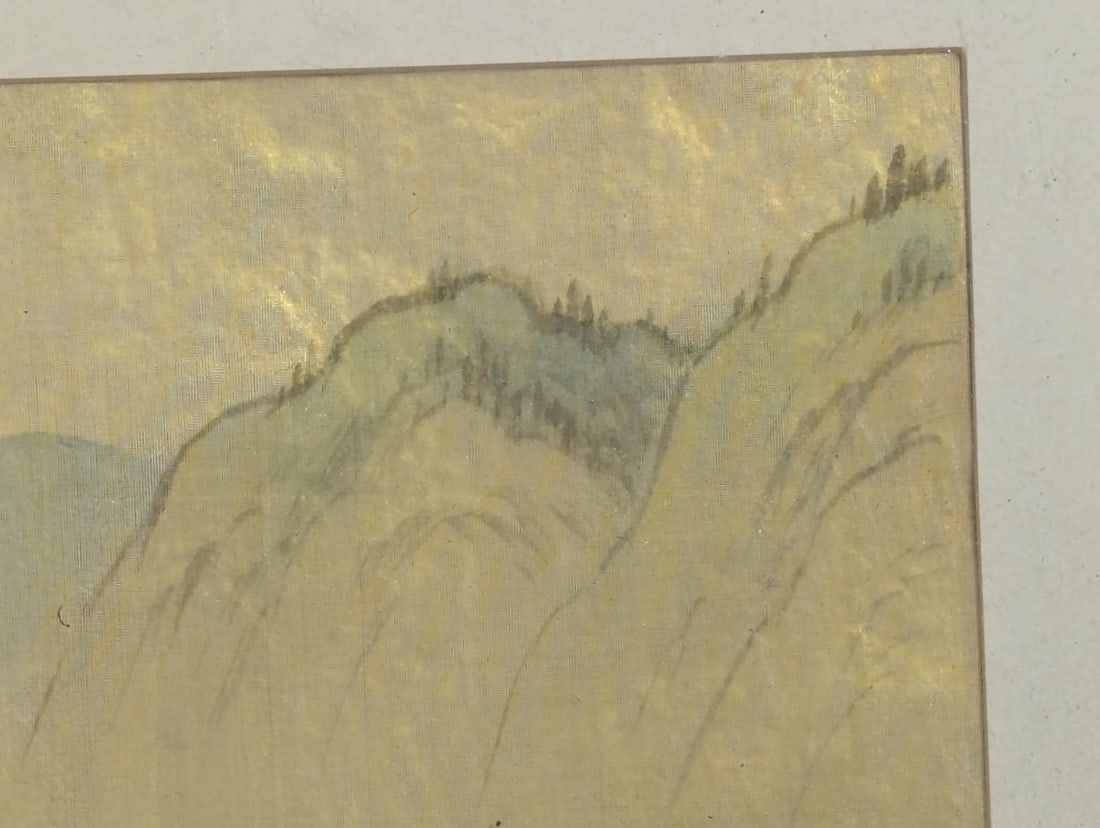 Framed Japanese Landscape Painting on Silk by Unidentified Artist, Scenic Mountain View - 4