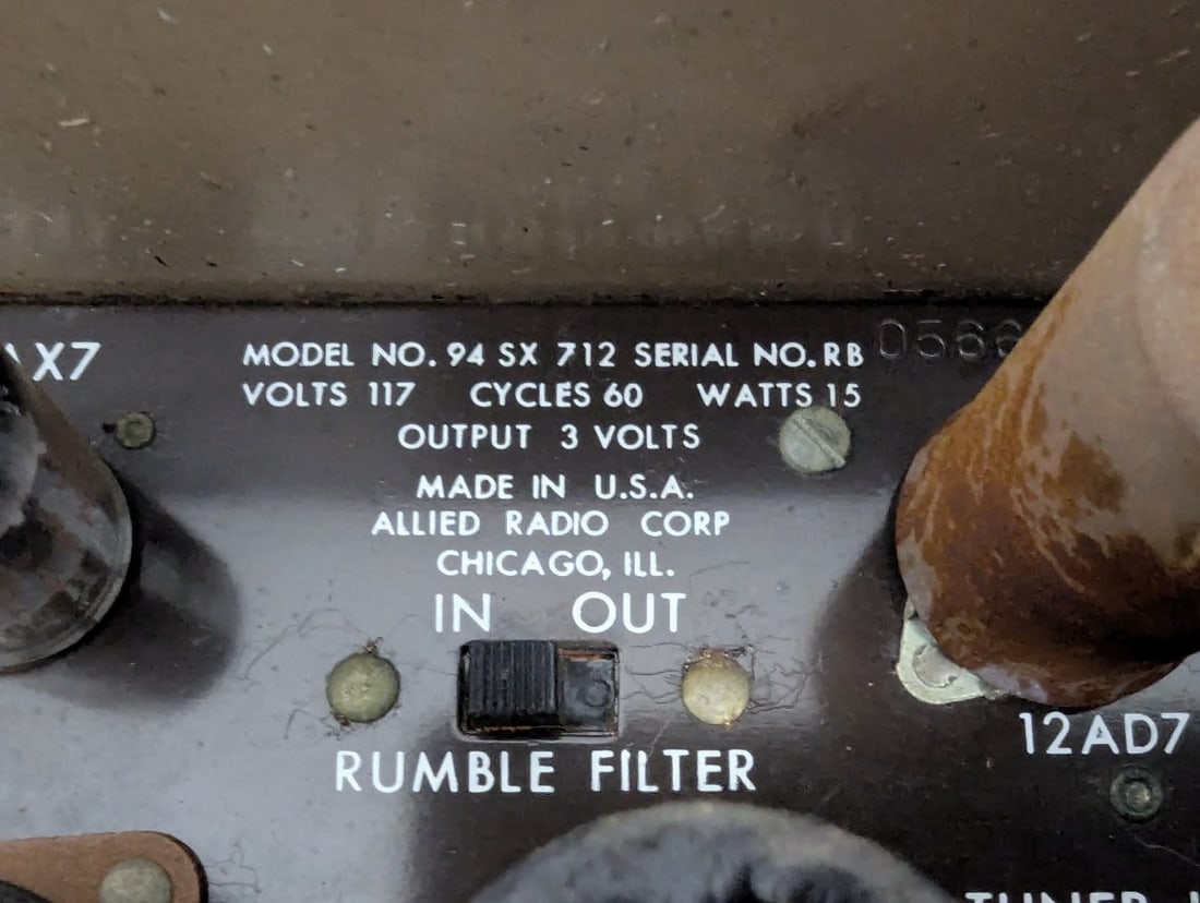 Vintage Knight Model 94 SX 712 Tube Preamplifier Allied Radio Corp Audio Equipment - 7