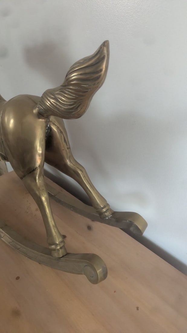 Vintage Large Solid Brass Rocking Horse Sculpture Unique Home Decor Mid-Century Style - 2