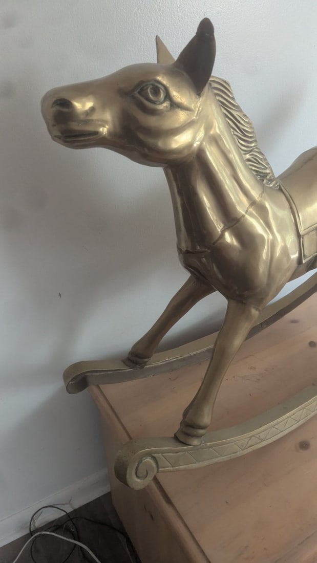 Vintage Large Solid Brass Rocking Horse Sculpture Unique Home Decor Mid-Century Style - 5