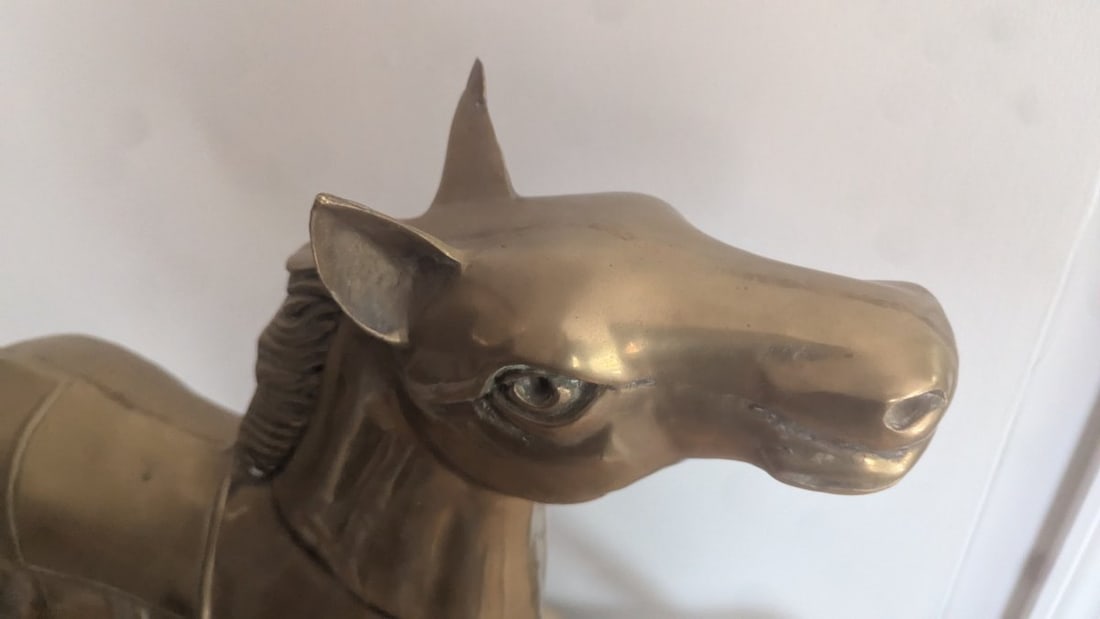 Vintage Large Solid Brass Rocking Horse Sculpture Unique Home Decor Mid-Century Style - 8