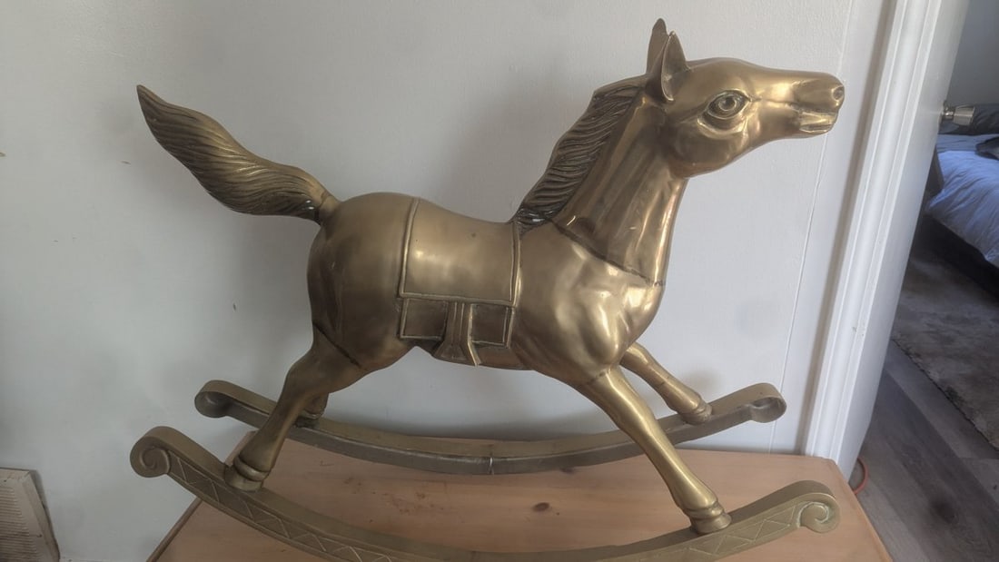 Vintage Large Solid Brass Rocking Horse Sculpture Unique Home Decor Mid-Century Style - 9