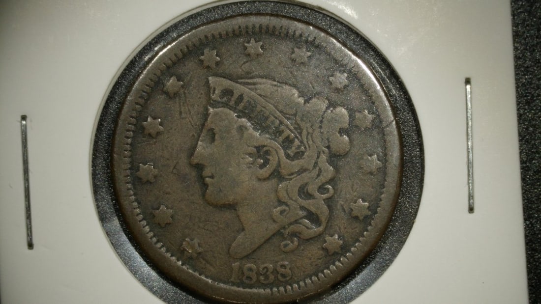 1838 Coronet Head Large Cent by Christian Gobrecht, V.F. - Coins Collectors Must Have (1 of 2)