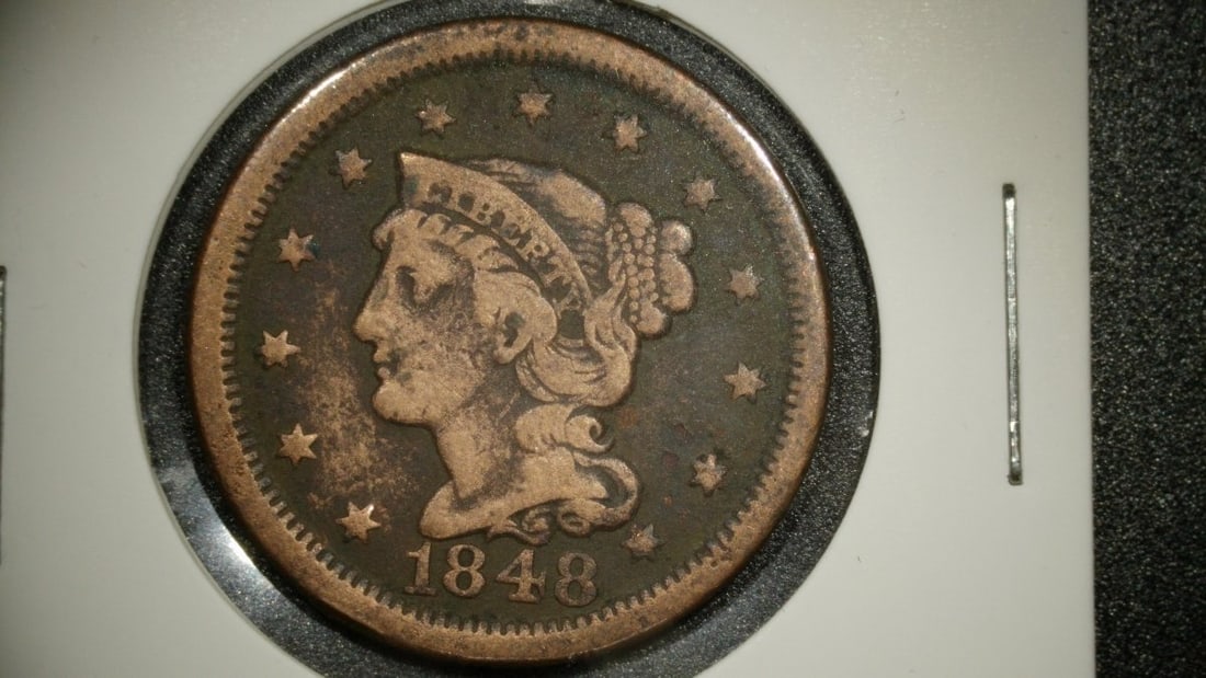 1848 Braided Hair Large Cent Coin V.F. Christian Gobrecht Design, Collector's Item (1 of 2)