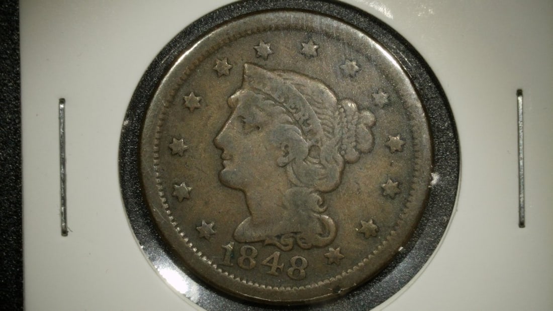 1848 Braided Hair Large Cent Fine Christian Gobrecht US Coin (1 of 2)
